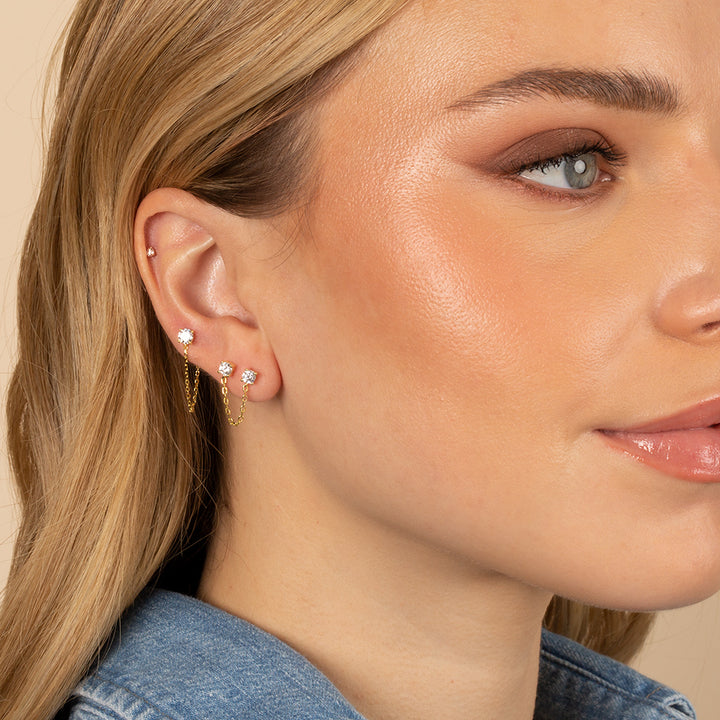 Colored Double Solitaire Chain Stud Earring