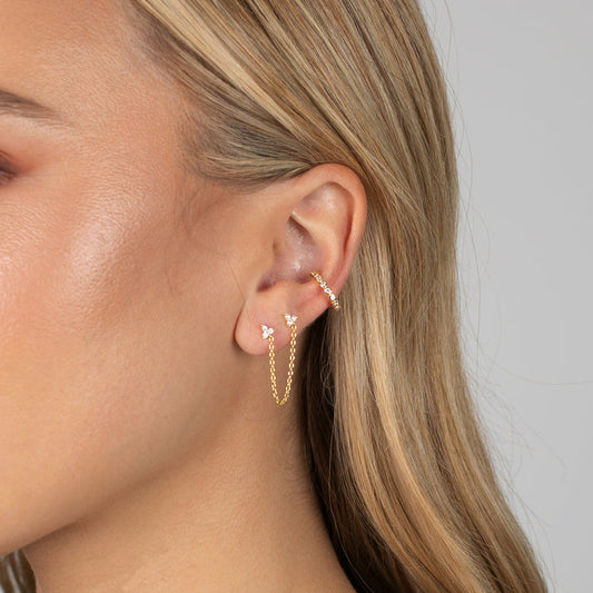 Double Trio Chain Stud Earring