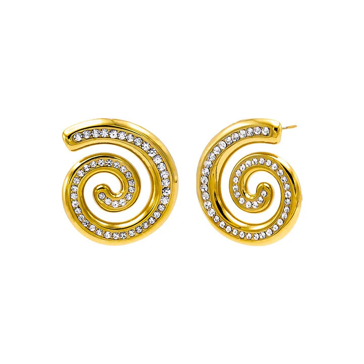 Spiral Pave Gold Earrings