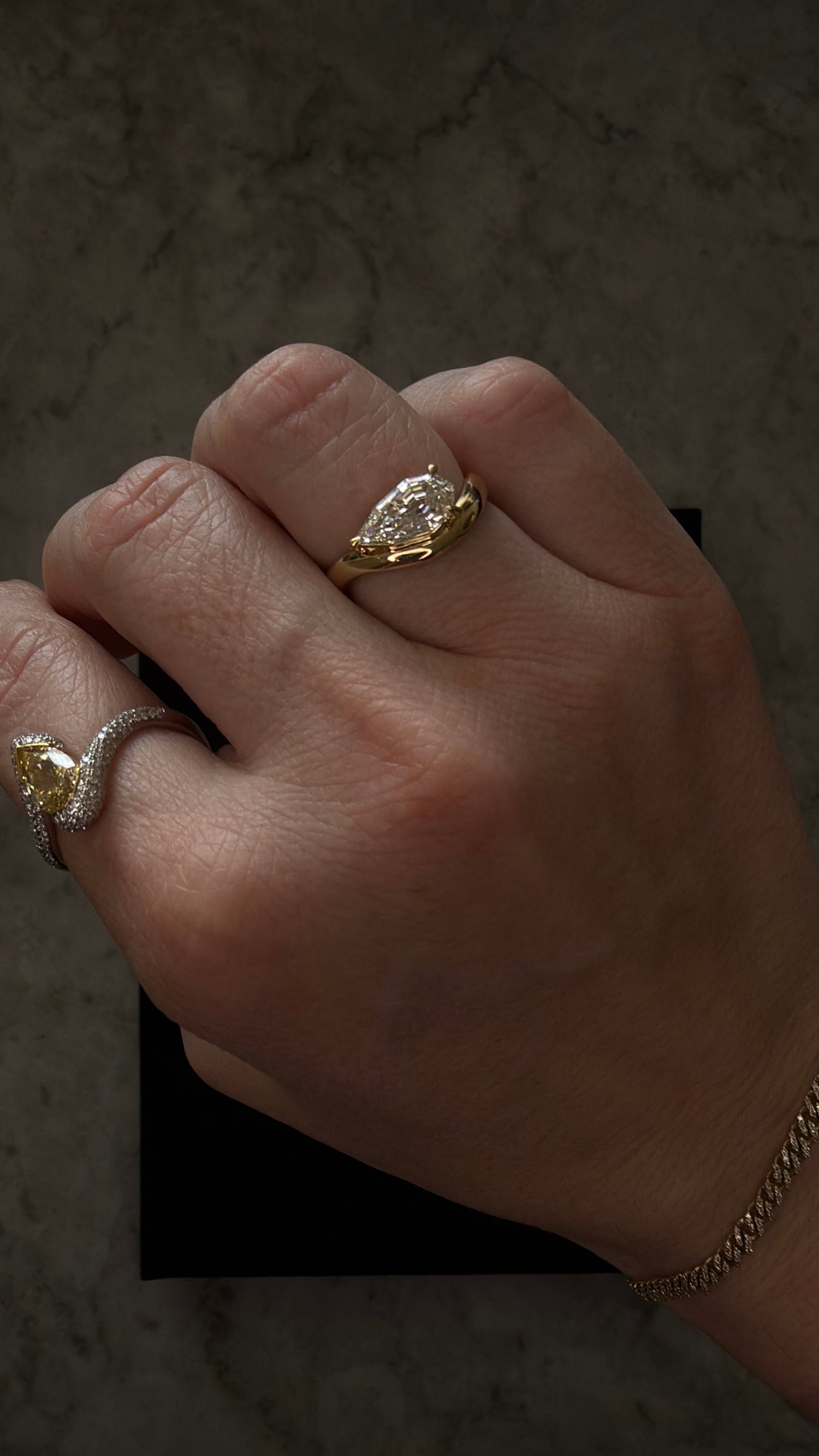 Step Cut Pear Shape Curve Ring