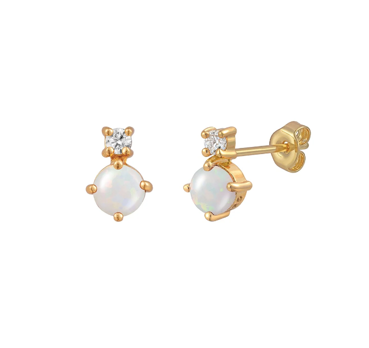 White Opal Stud Earrings