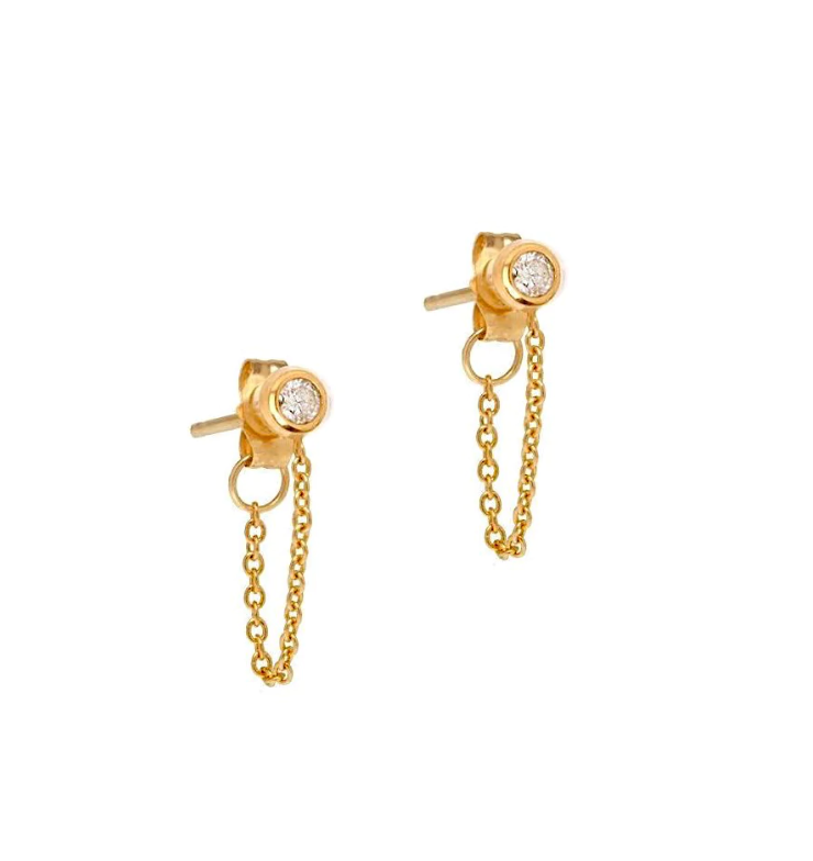 Bezel Stud Chain Earrings